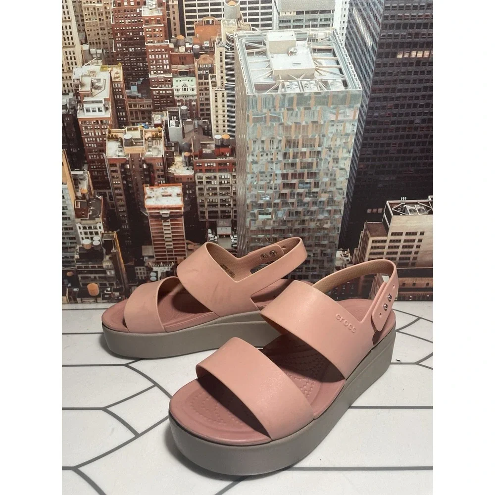 Crocs Brooklyn Low Wedge Platform Sandals Pink Women Size 7 Adjustable - Picture 5 of 12